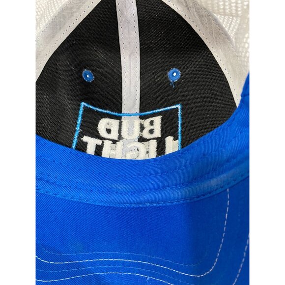 Men's Bud Light Blue & White Mesh Trucker Snapback Hat Adjustable Beer Logo Cap - Picture 7 of 7